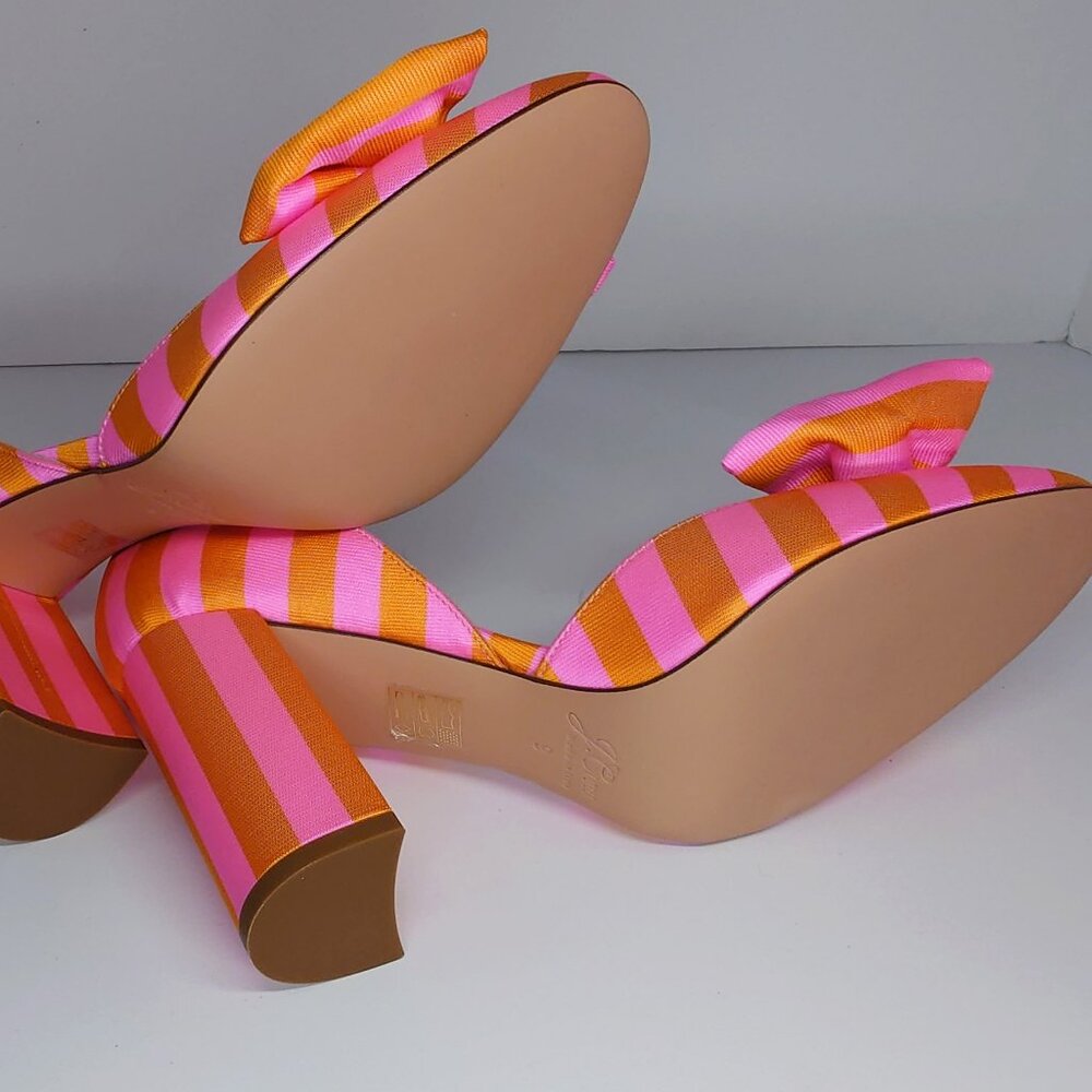 J. Crew Bell d'Orsay pumps in tie stripe pink/orange/gold 9, 8.5 Made in Italy - Picture 5 of 5